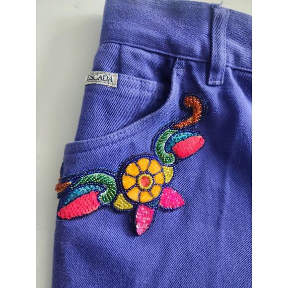Vtg ESCADA Purple High Waist Ankle Jeans w/ Beaded Pocket sz 40 IT / 28 Usa - Picture 3 of 10